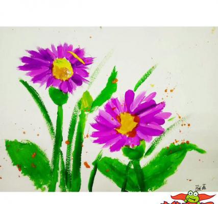 儿童植物花卉写生，矢车菊儿童画图片