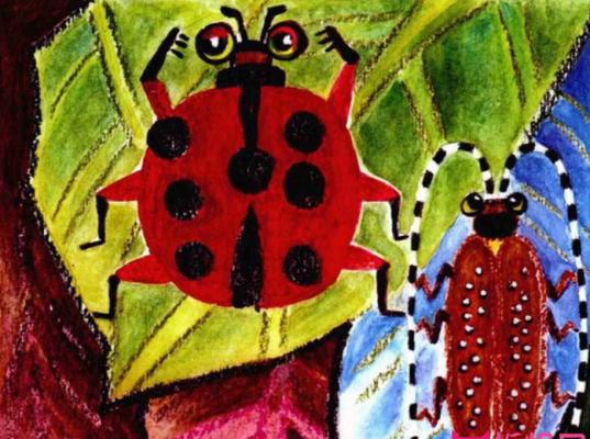 瓢虫和天牛的水彩画，一起来学水彩画