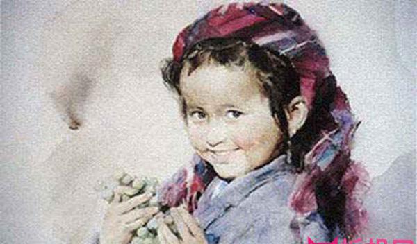 人物水彩画教程，抱着葡萄的小女孩