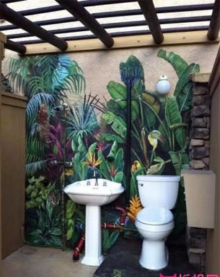 室内手绘植物墙，仿真植物壁画