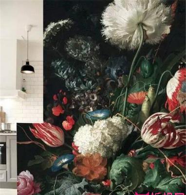 超美的花卉室内背景墙壁画，彩绘背景墙
