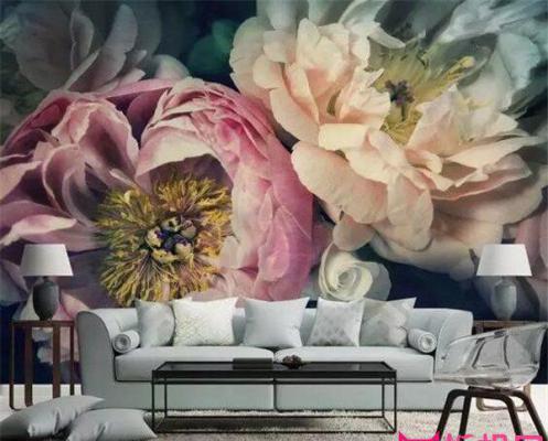 超美的花卉室内背景墙壁画，彩绘背景墙
