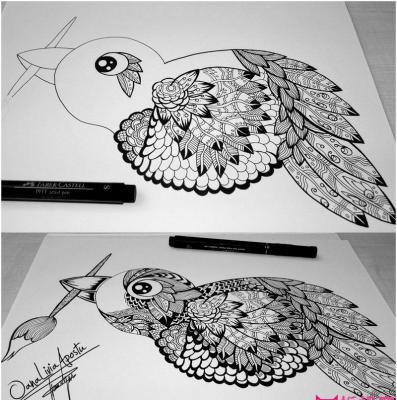 儿童手绘插画教程，叼着画笔的鸟