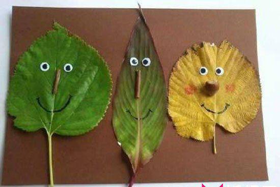 创意幼儿树叶贴画图片，动物树叶简笔画大全