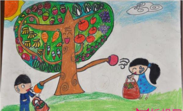 儿童科幻画作品图片，水果树