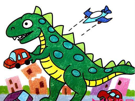 创意儿童科幻画图片，恐龙入侵