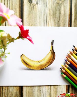 水果彩铅画步骤图，熟透的香蕉
