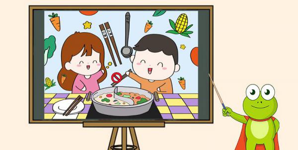简单的公筷公勺儿童画怎么画