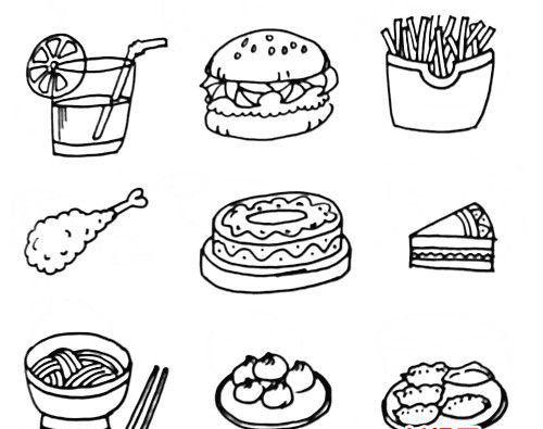 儿童简笔画：汉堡 薯条 蛋糕