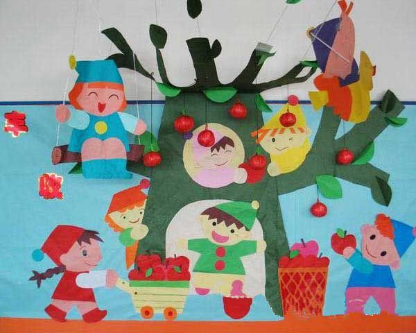 幼儿园秋天主题墙布置：秋天的红苹果