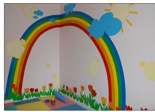 幼儿园环境布置墙绘：雨后彩虹